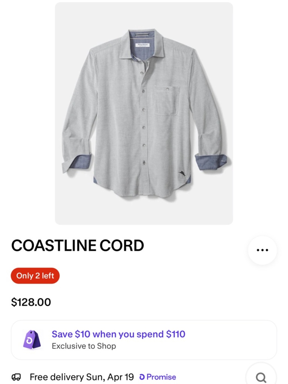 Tommy Bahama Men's Button-Down cotton SOFT corduroy Shirt in Light gray